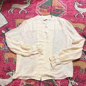 Sezane Silk Pintuck Long-Sleeve Blouse size 36